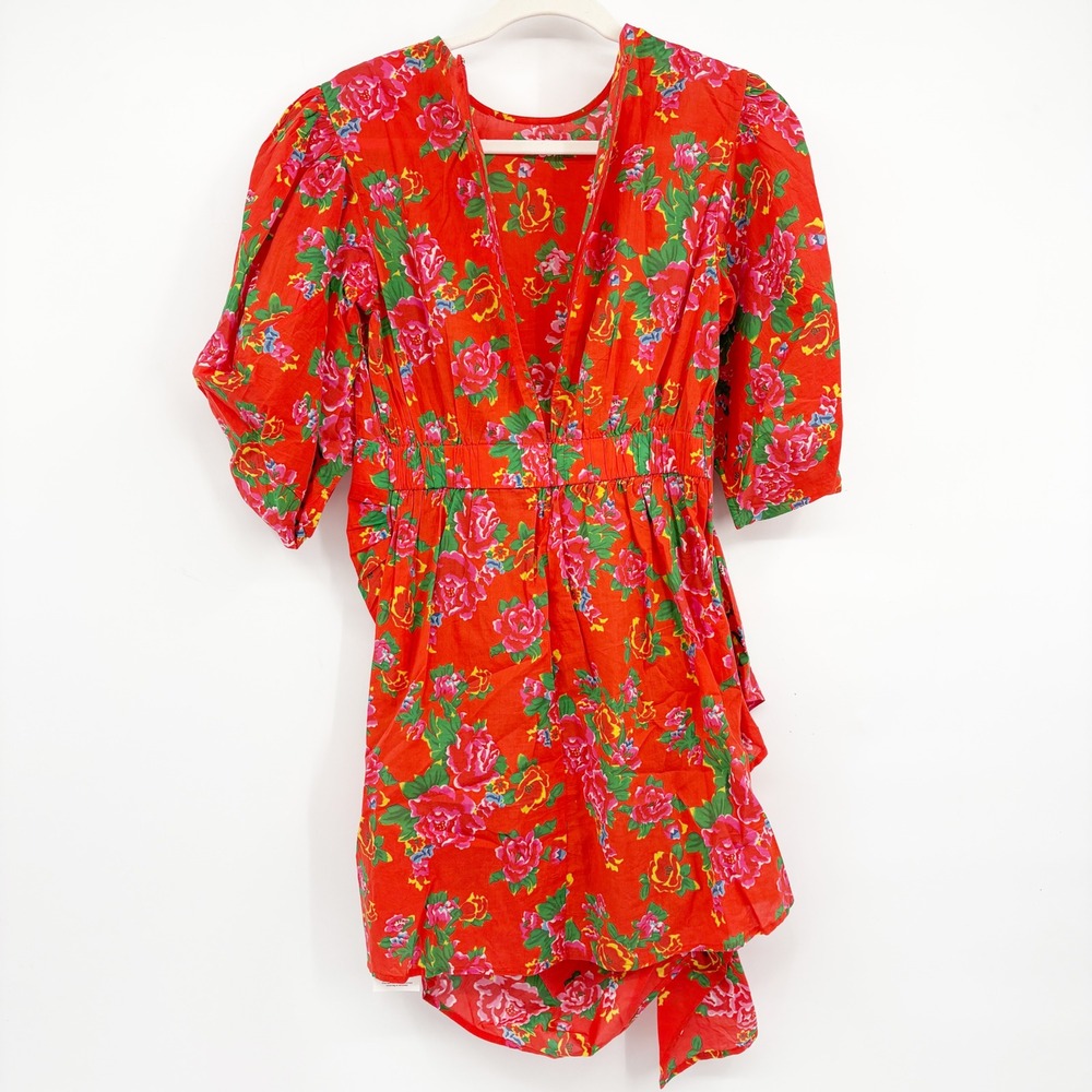 Rhode Women Red Dazzle Floral Ruched Pia Puff Sleeve Romantic Mini Dress Size XS - Picture 9 of 9